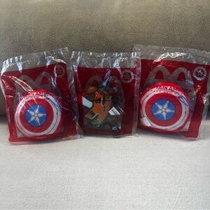 2024 McDonalds Happy Meal Toys - 2 Captain America Shields and 1 Falcon Toys